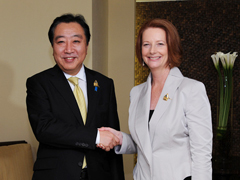 (Photo) Meeting between Prime Minister Noda and Australian Prime Minister Gillard(Photo: Cabinet Public Relations Office)