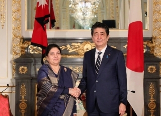 Prime Minister Abe Meets With President Of Nepal Bhandari