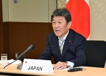 (Photo 2) Foreign Minister Motegi at the Special Video Conference
