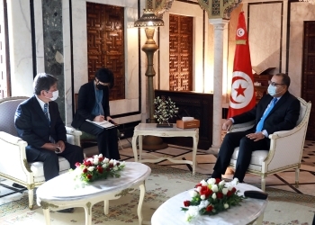 Courtesy Call on Head of Government MECHICHI of the Republic of Tunisia by Foreign Minister MOTEGI(Reception)