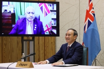 Mr. SUGA Yoshihide, Prime Minister of Japan, who held a Japan-Fiji leaders video teleconference meeting with Hon. Rear Admiral (Retired) Josaia Voreqe BAINIMARAMA, Prime Minister of the Republic of Fiji