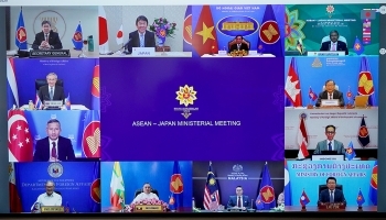 A picture of an online screen of ASEAN Plus Three Foreign Ministers' Meeting