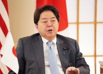 The state of Foreign Minister HAYASHI who attands Video Teleconference Meeting with H.E. Ambassador Katherine Tai