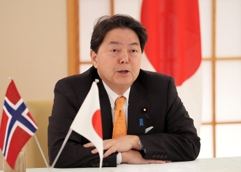 Minister Hayashi who attends a Video Conference with Minister Anniken