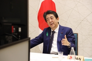 Prime Minister Abe speaking at the G7 Summit Video Teleconference Meeting