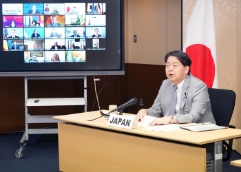 (Photo) Foreign Minister HAYASHI is pticipating to the COVID-19 Global Action Plan Foreign Ministerial Meeting.
