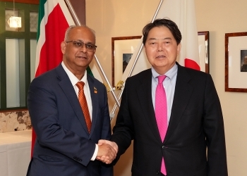 H.E. Mr. Albert RAMDIN, Minister of Foreign Affairs, International Business and International Cooperation of the Republic of Suriname and Mr. HAYASHI Yoshimasa, Minister for Foreign Affairs of Japan