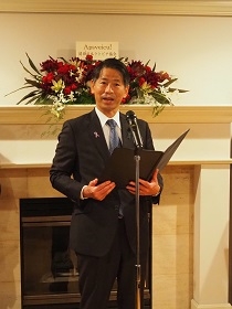State Minister Yamada who makes his remarks in the Latvian National Day Reception