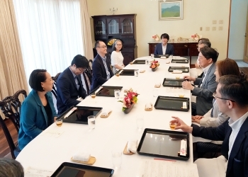 Foreign Minister Hayashi at the luncheon with Japanese residents in the Republic of Trinidad and Tobago