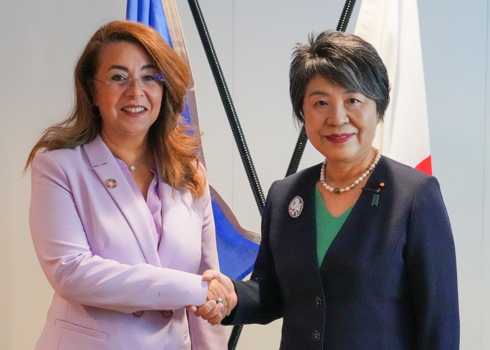 FM KAMIKAWA Shakes Hands on Ms. Ghada Fathi Waly, Executive Director of the UNODC
