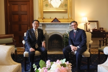 Prime Minister Mr. KISHIDA with Mr. Mike Johnson, Speaker of the U.S. House of Representatives