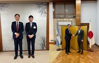 Left: Meeting with Mayor NAKAGAWA of Joetsu City Right: Meeting with Governor Torres of Chubut Province