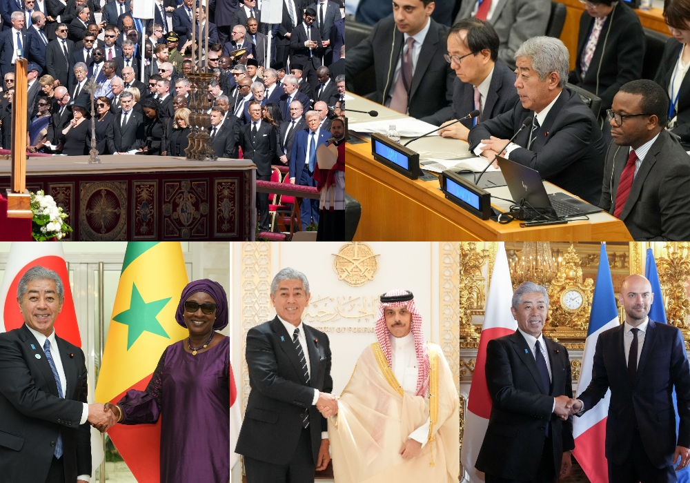 Main photos of Foreign Minister Iwaya's visit to Vatican City State, the United States (NY), Senegal, Saudi Arabia, and France