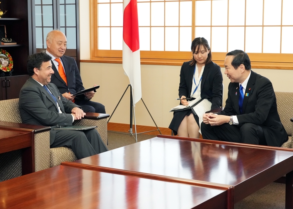 Mr. Fujii talking with Mr. Sampaio