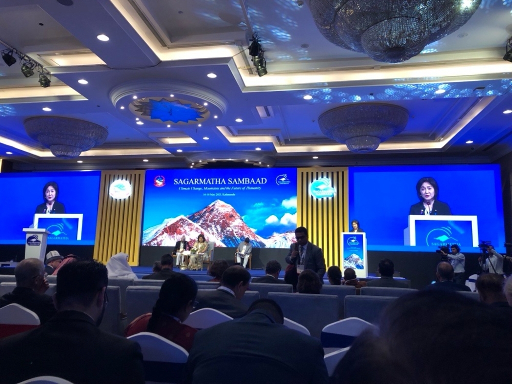 On the screen, Ms. IKUINA, Parliamentary Vice-Minister is delivering her statement