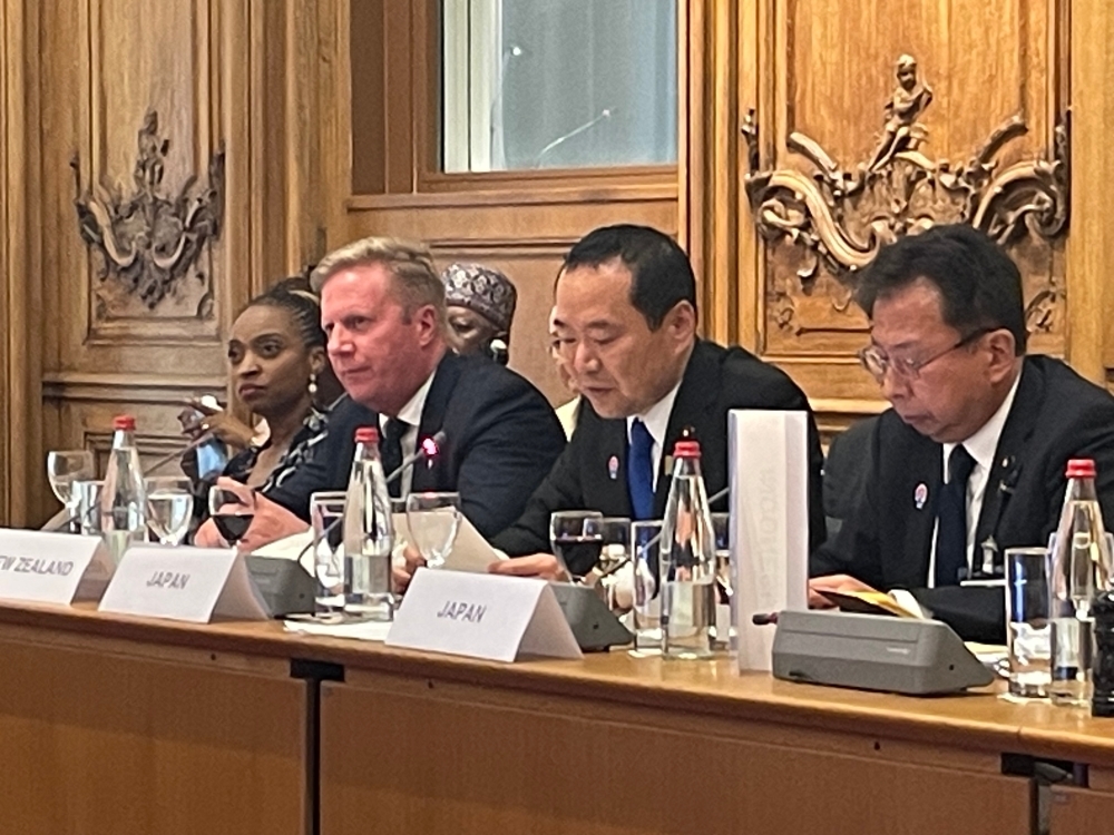 State Minister Fujii delivering his statement during the meeting