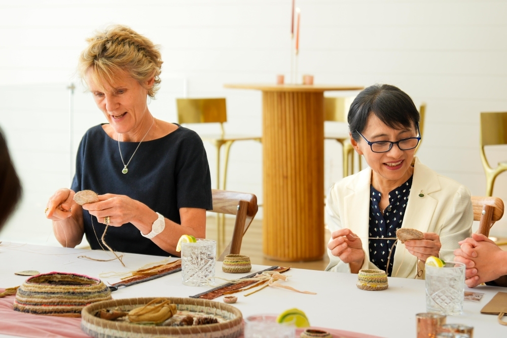 Mrs.ISHIBA is weaving baskets