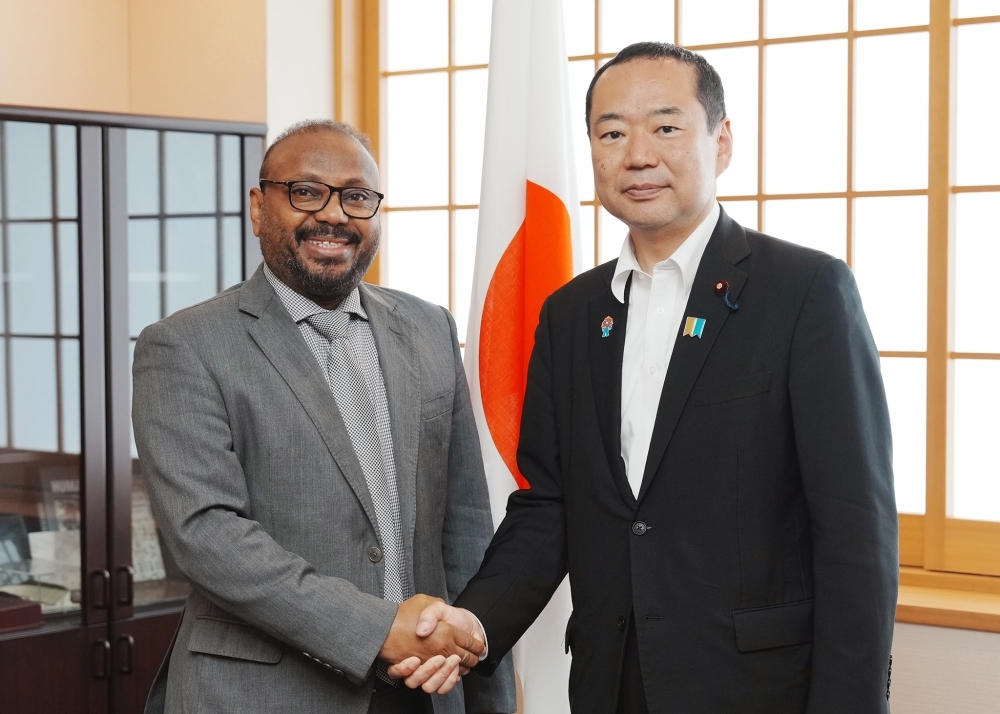 State Minister FUJII shaking hands with Permanent Secretary Hamza