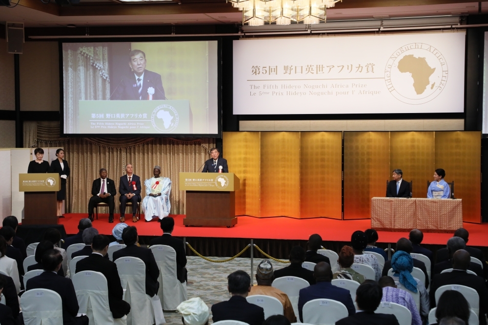 Prime Minister ISHIBA gives a greeting on stage in the presence of Their Majesties the Emperor and Empress