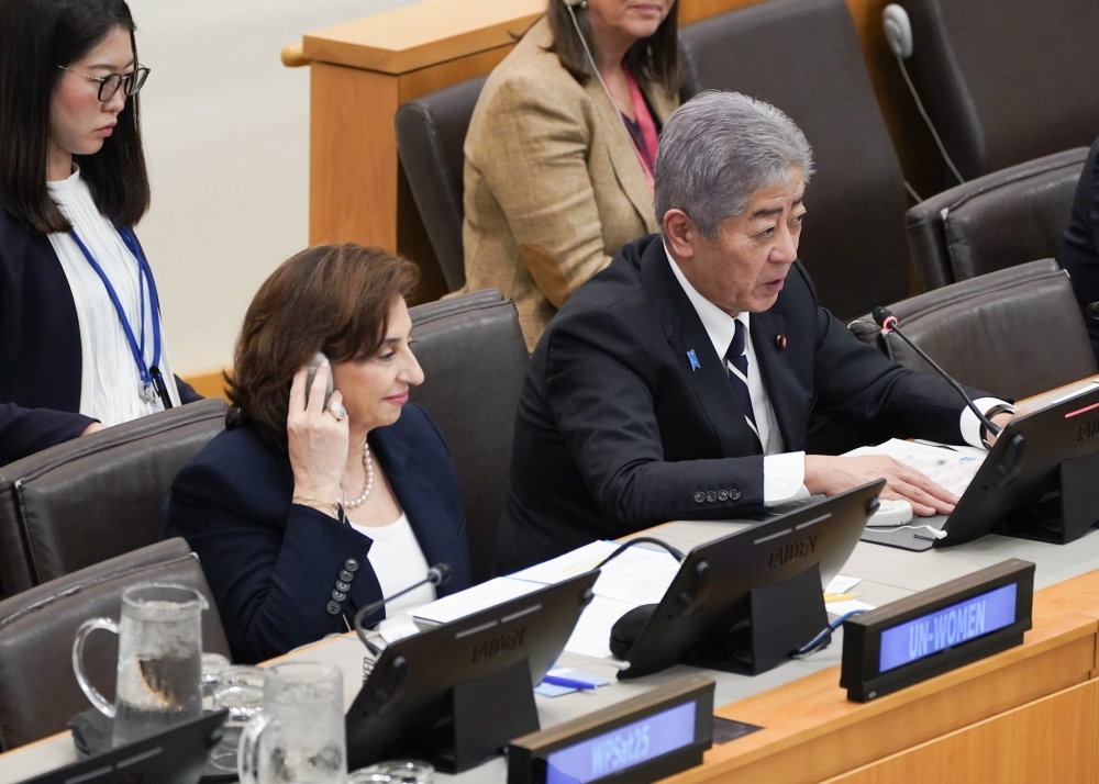 Foreign Minister IWAYA, speaking at the Women, Peace and Security (WPS) Focal Points Network High-Level Side Event
