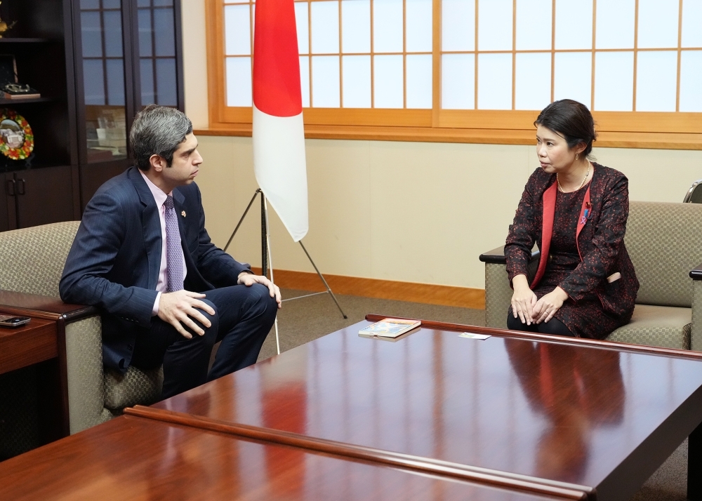 State Minister Kunimitsu talking with Ambassador Lezhava