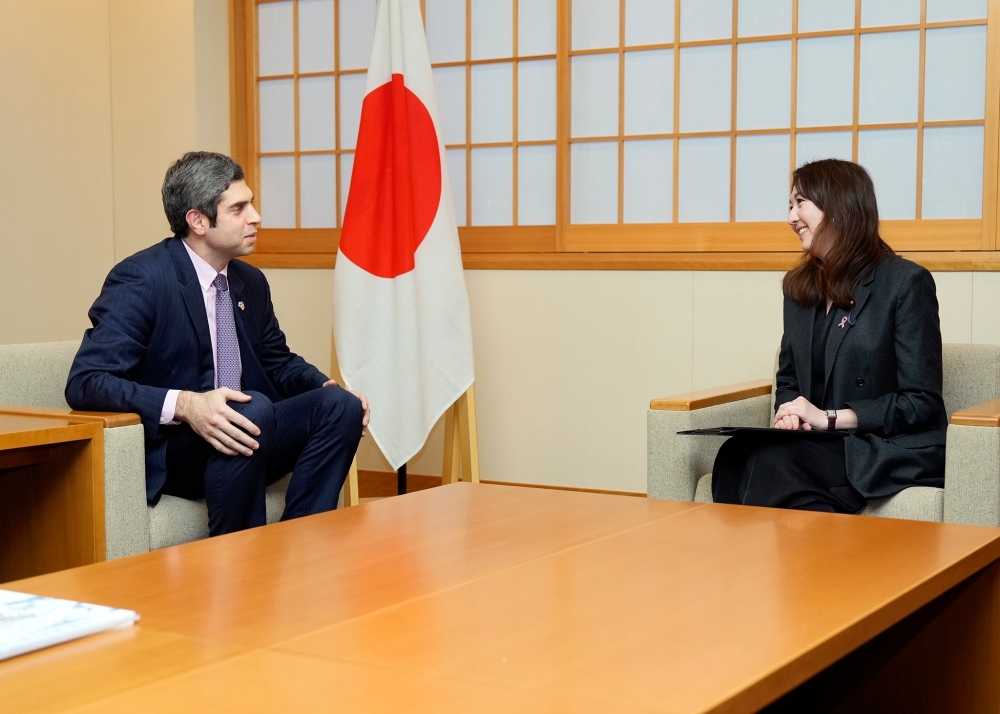 Parliamentary Vice-Minister Eri talking with Ambassador Lezhava