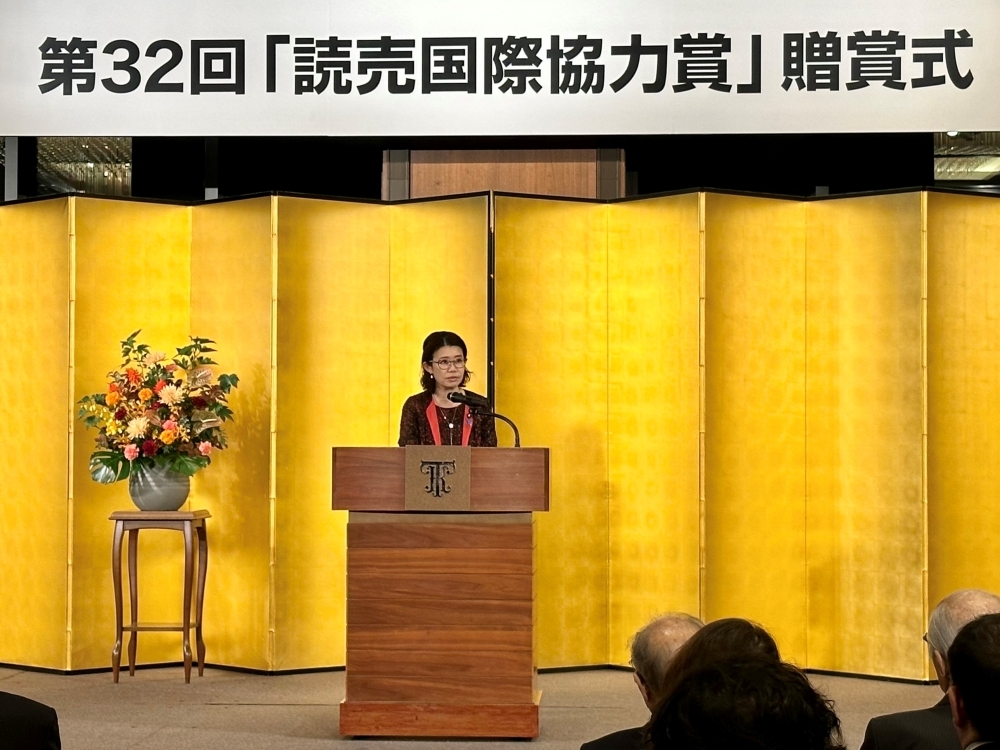 State Minister Kunimitsu delivering his remarks in front of the participants