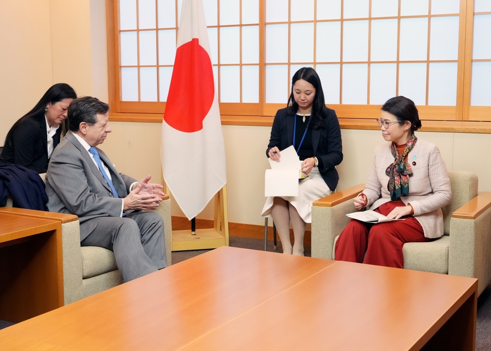 State Minister KUNIMITSU talking with Ambassador de Palacio