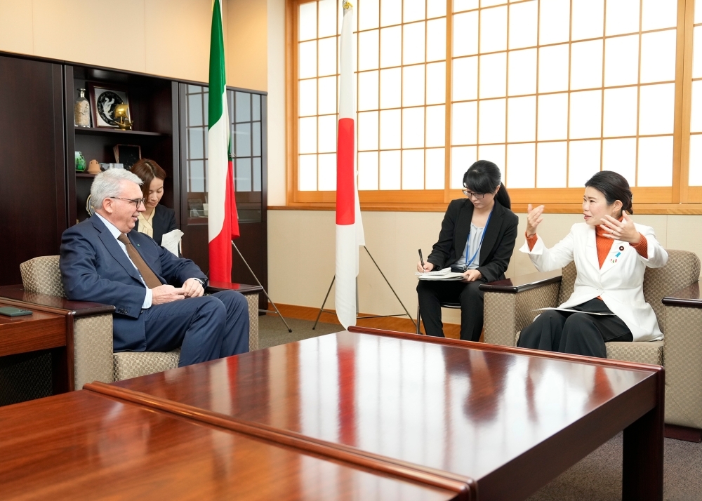 State Minister KUNIMITSU talking with Ambassador BENEDETTI 