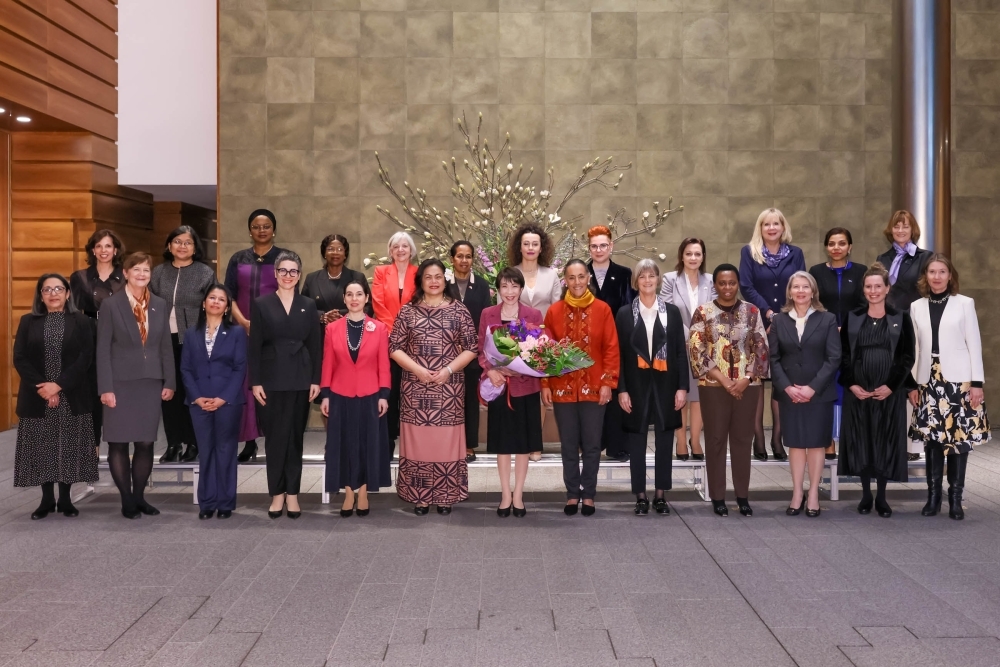 Prime Minister TAKAICHI, taking photo with 24 female ambassadors, Ambassadors-Designate and chargées d'affaires ad interim stationed in Japan