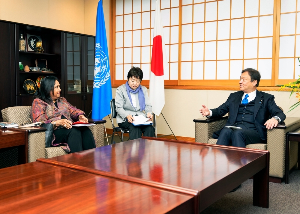 State Minister Horii talking with Special Representative Patten