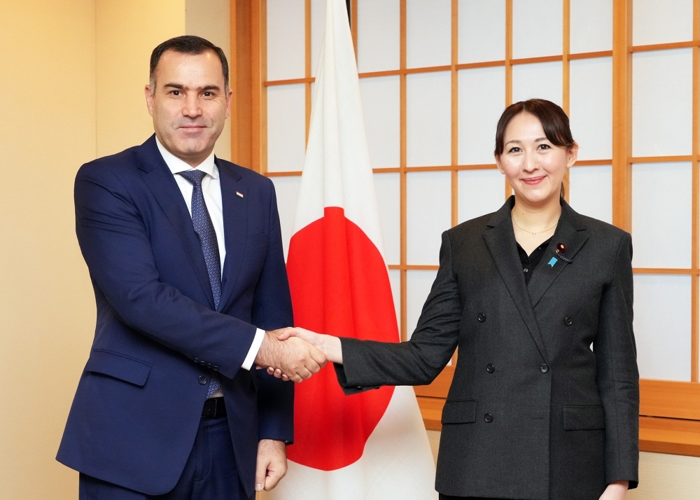 Parliamentary Vice-Minister Eri shaking hands with Ambassador Salim