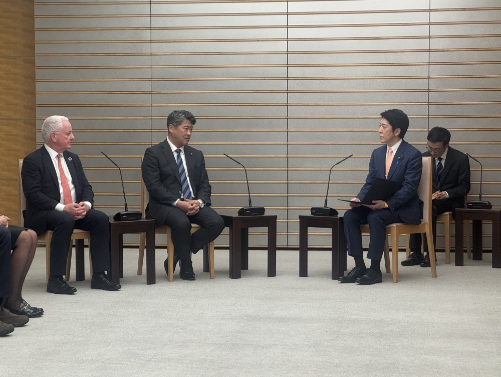 Deputy Chief Cabinet Secretary SATO receiving a courtesy call from members of the UK members of the Japan-UK 21st Century Group
