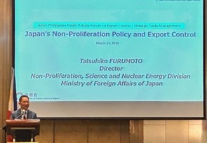 Mr. FURUMOTO Tatsuhiko, Director of the Non-Proliferation, Science and Nuclear Energy Division, Ministry of Foreign Affairs of Japan, presenting on Japan's non-proliferation policy and export control