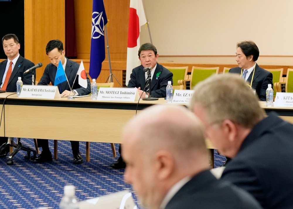 Foreign Minister Motegi speaking to the NATO Permanent Representatives