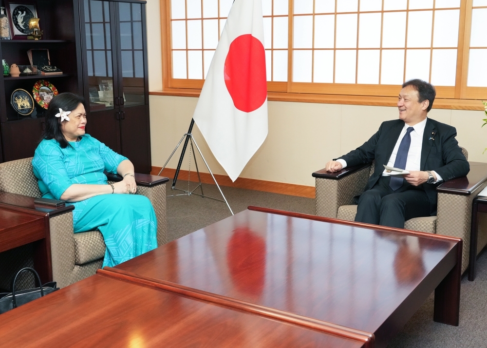 State Minister Horii talking with Ambassador Sila