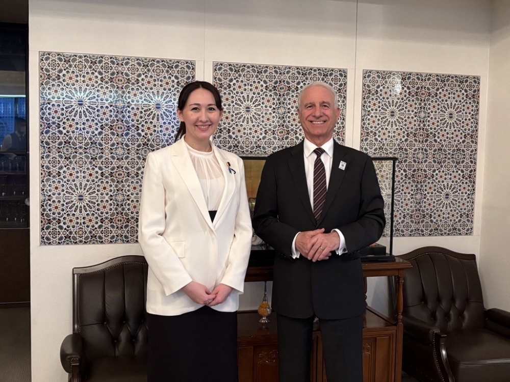 Two shot of Parliamentary Vice-Minister ERI and H.E. Mr. BOUHLAL, Ambassador of Morocco to Japan