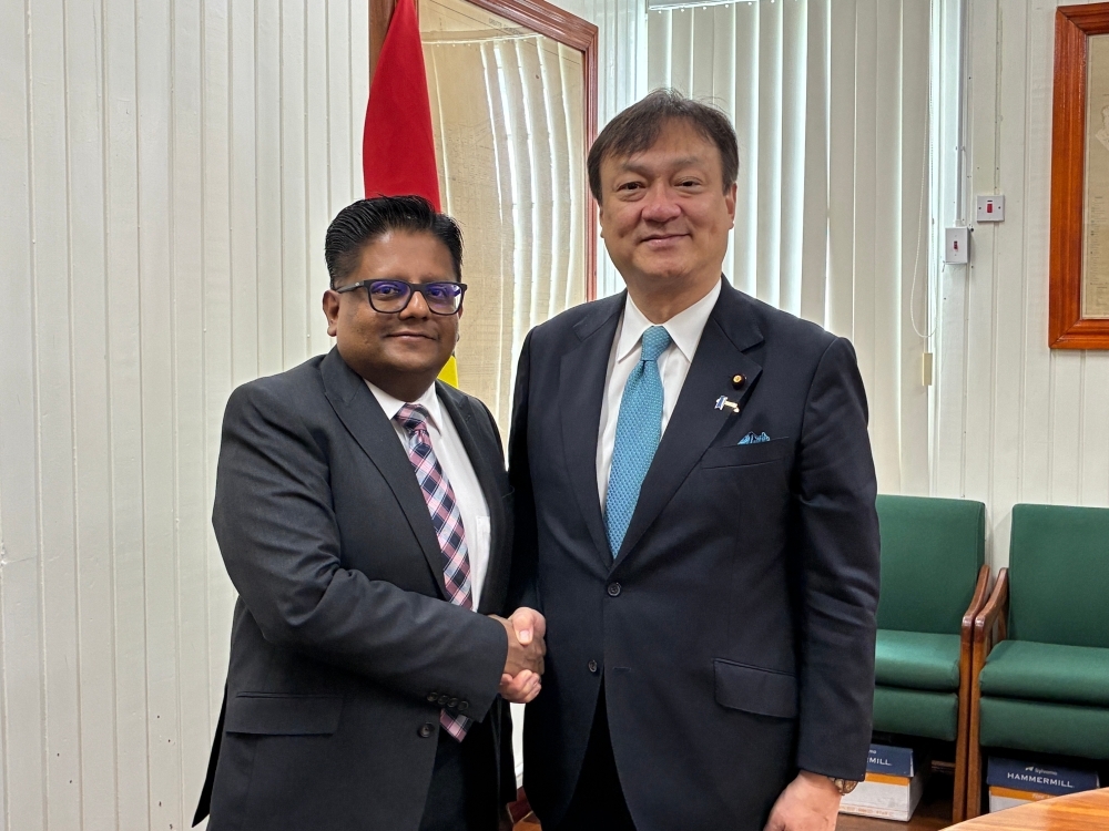 State Minister HORII shaking hands with Senior Minister Singh