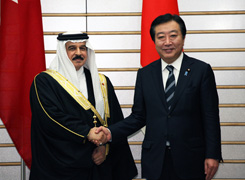 （写真）ハマド国王と握手する野田総理