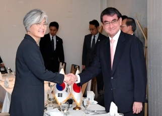 日韓外相昼食会(握手)