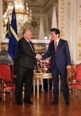 (写真1)安倍総理大臣とエニミア・ナウル大統領との会談(写真提供:内閣広報室)1
