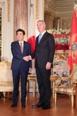 (写真1)安倍総理大臣とジュカノビッチ・モンテネグロ大統領との会談(写真提供:内閣広報室)1