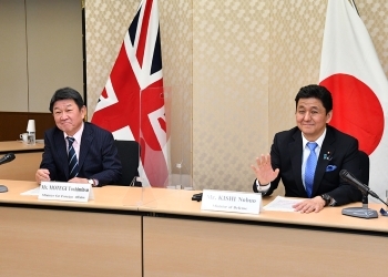 会合に臨む茂木外務大臣と岸防衛大臣の様子