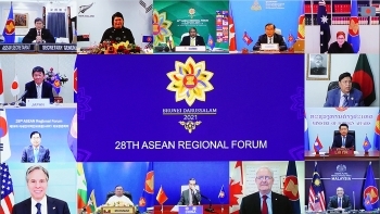 第28回ASEAN地域フォーラム(ARF)閣僚会合の出席者の様子(オンライン画面)