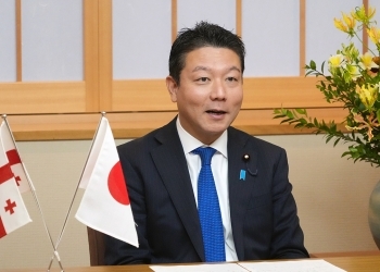 本田外務大臣政務官とトゥルナヴァ・ジョージア経済・持続的発展大臣とのテレビ会談1