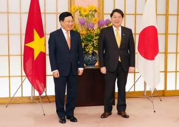 写真撮影に応じるミン・ベトナム筆頭副首相と林外務大臣