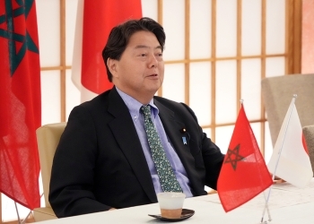 日・モロッコ外相テレビ会談で発言する、林大臣の様子(接写)