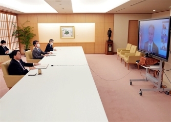 林外務大臣が、ウクライナのエネルギー分野支援に関するG7+外相会合に出席している様子