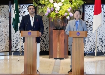 日・パキスタン外相共同記者発表の様子