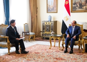 林外務大臣とエルシーシ・エジプト大統領が懇談する様子